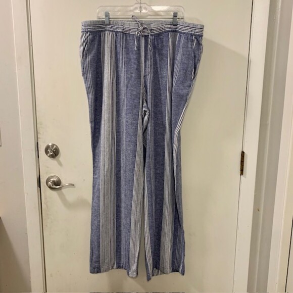 Old Navy Womens Blue White Linen Bld Hi Rise Drawstring Palazzo Pants Sz XL Tall - Picture 3 of 9